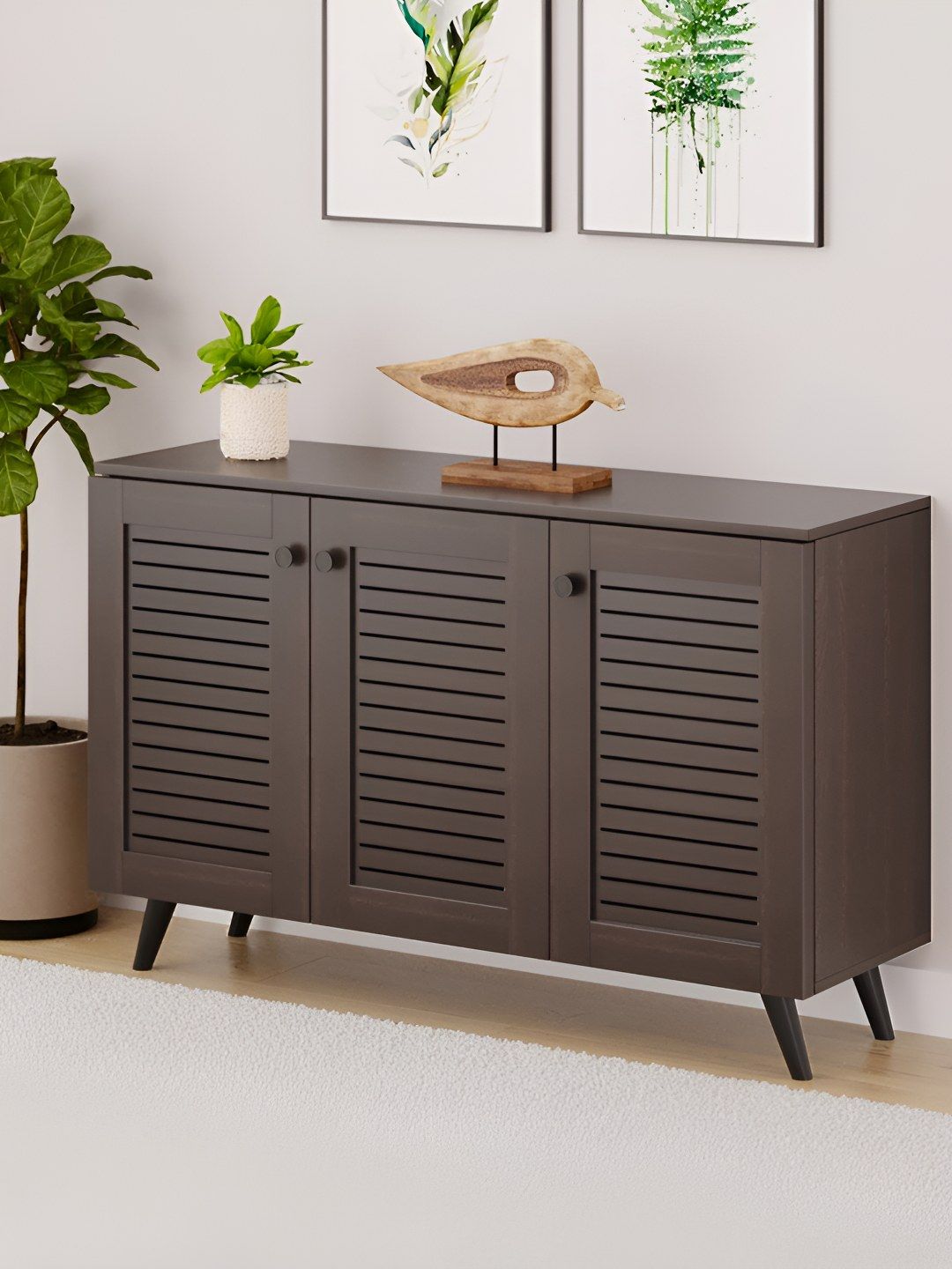 bluewud Brown 6-Layer Engineered Wood 3 Door Shoe Rack Cabinet With Fresh Vent Door