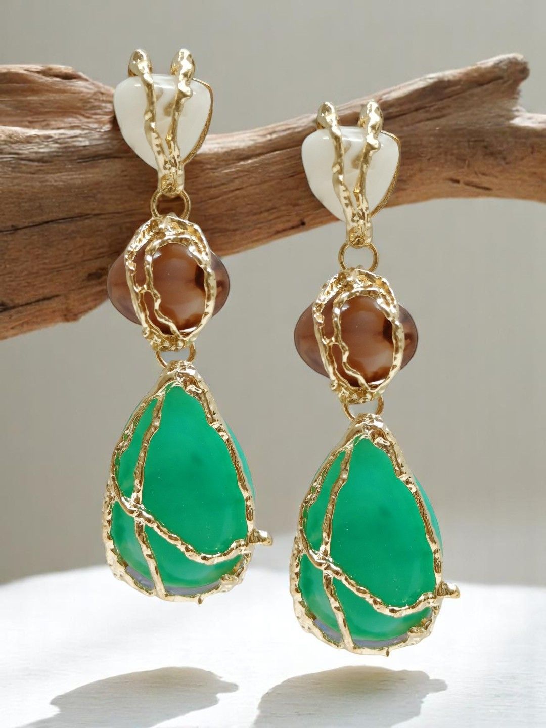 OOMPH Gold Plated Artificial Stones Studded Contemporary Shaped Drop Earrings-image-39
