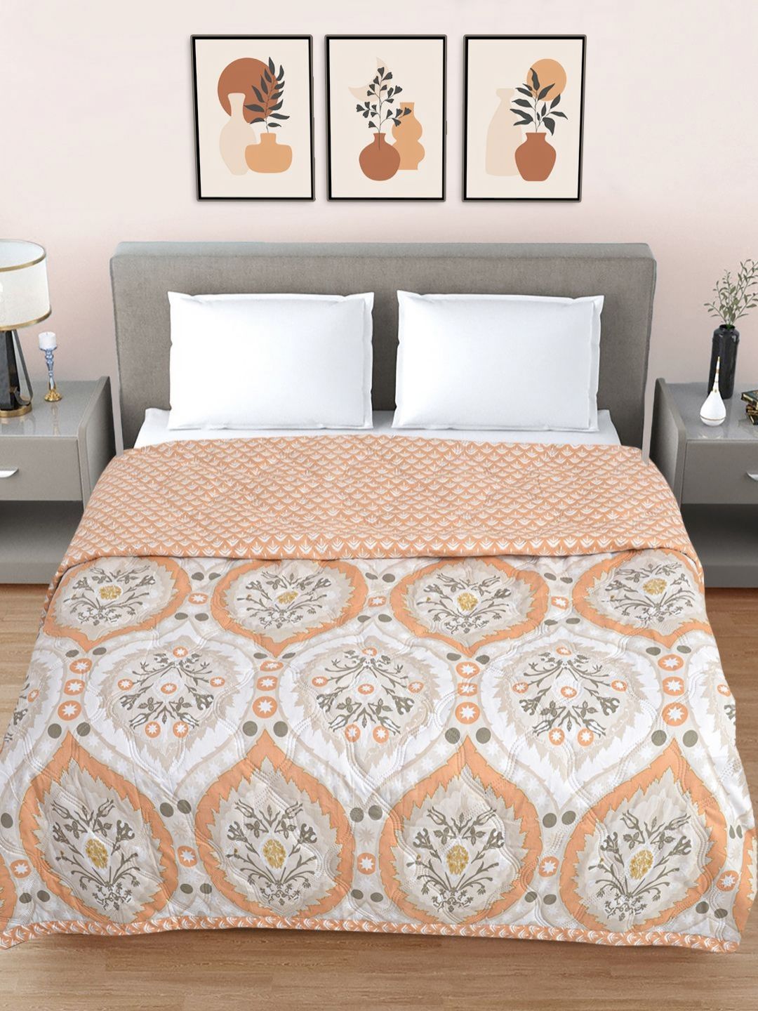 Myntra Elegant Homes Peach Floral AC Room 350 GSM Double Bed Comforter-image-26