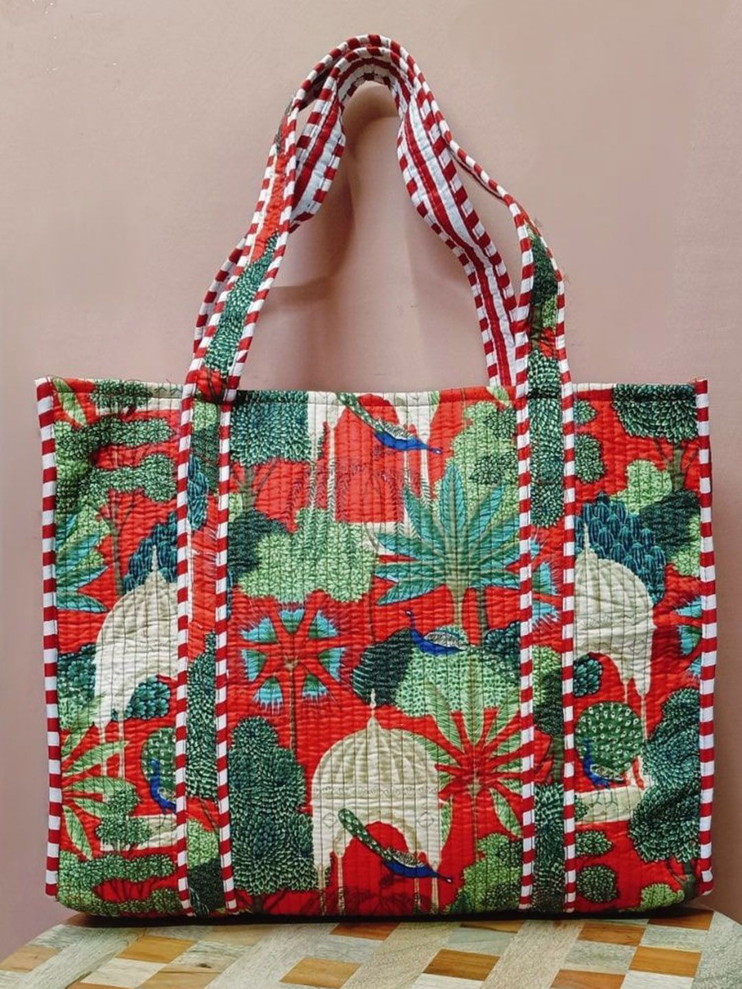 Gulaab Jaipur Floral Printed Cotton Quilted Tote Bag-picture-33