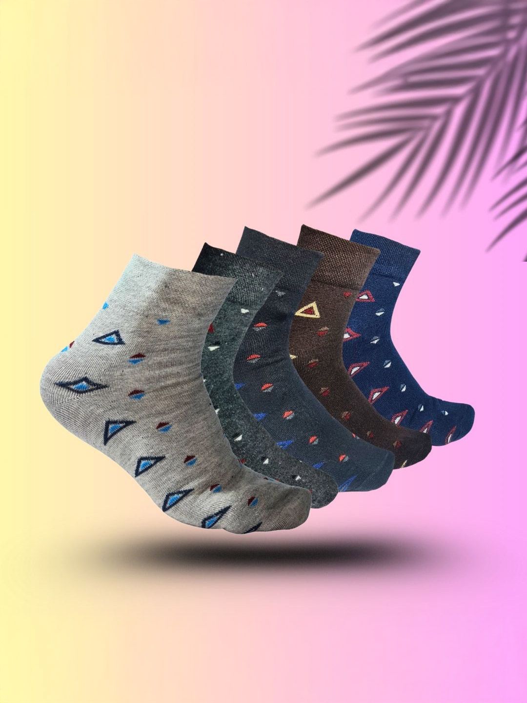 MJE 5-Pcs Patterned Cotton Ankle Length Socks-picture-41