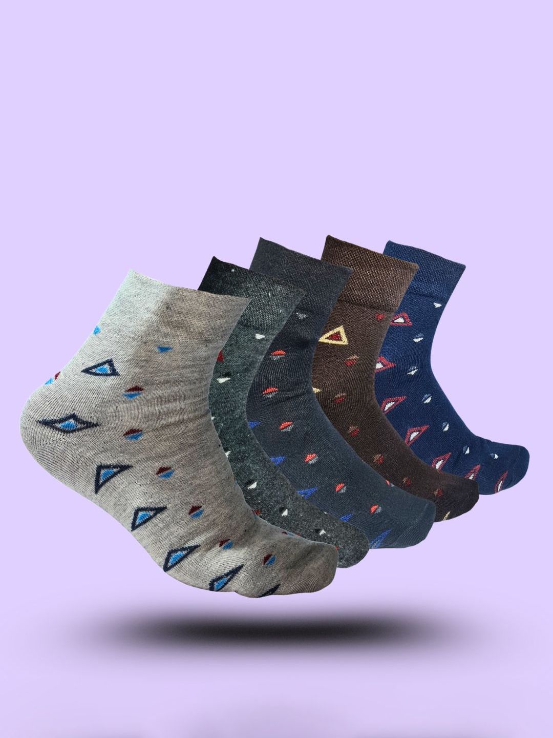 MJE 5-Pcs Patterned Cotton Ankle Length Socks-picture-25