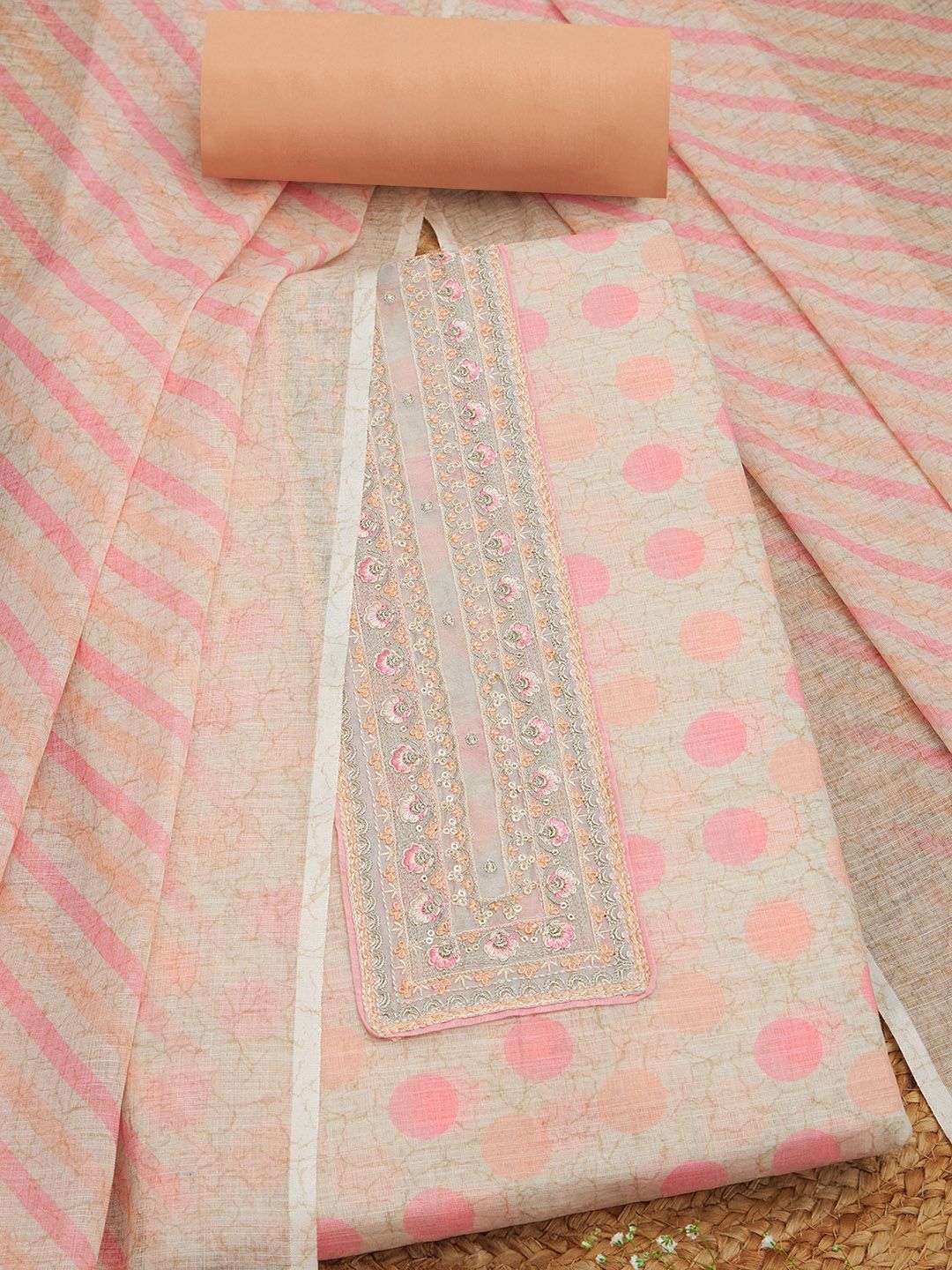 Soch Polka Dots Printed Sequinned Linen Unstitched Dress Material-image-21