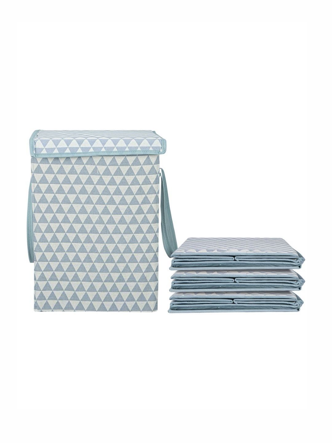Aura 4Pcs White & Grey Printed Foldable Laundry Bags With Lid 75 L Each-image-38
