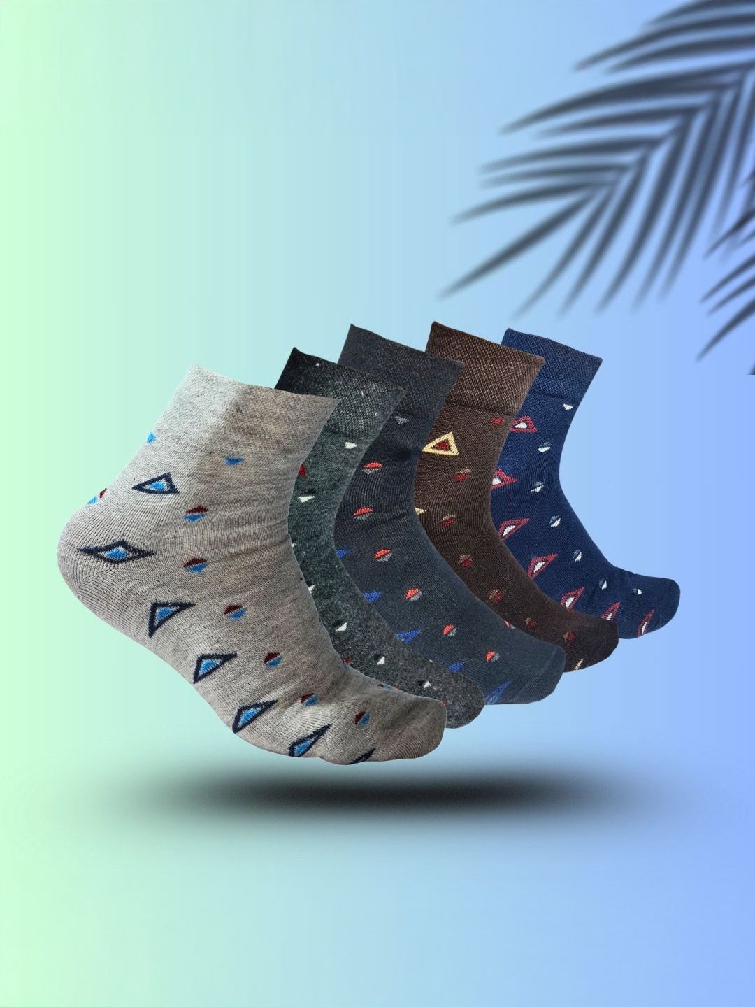 MJE 5-Pcs Patterned Cotton Ankle Length Socks-picture-39