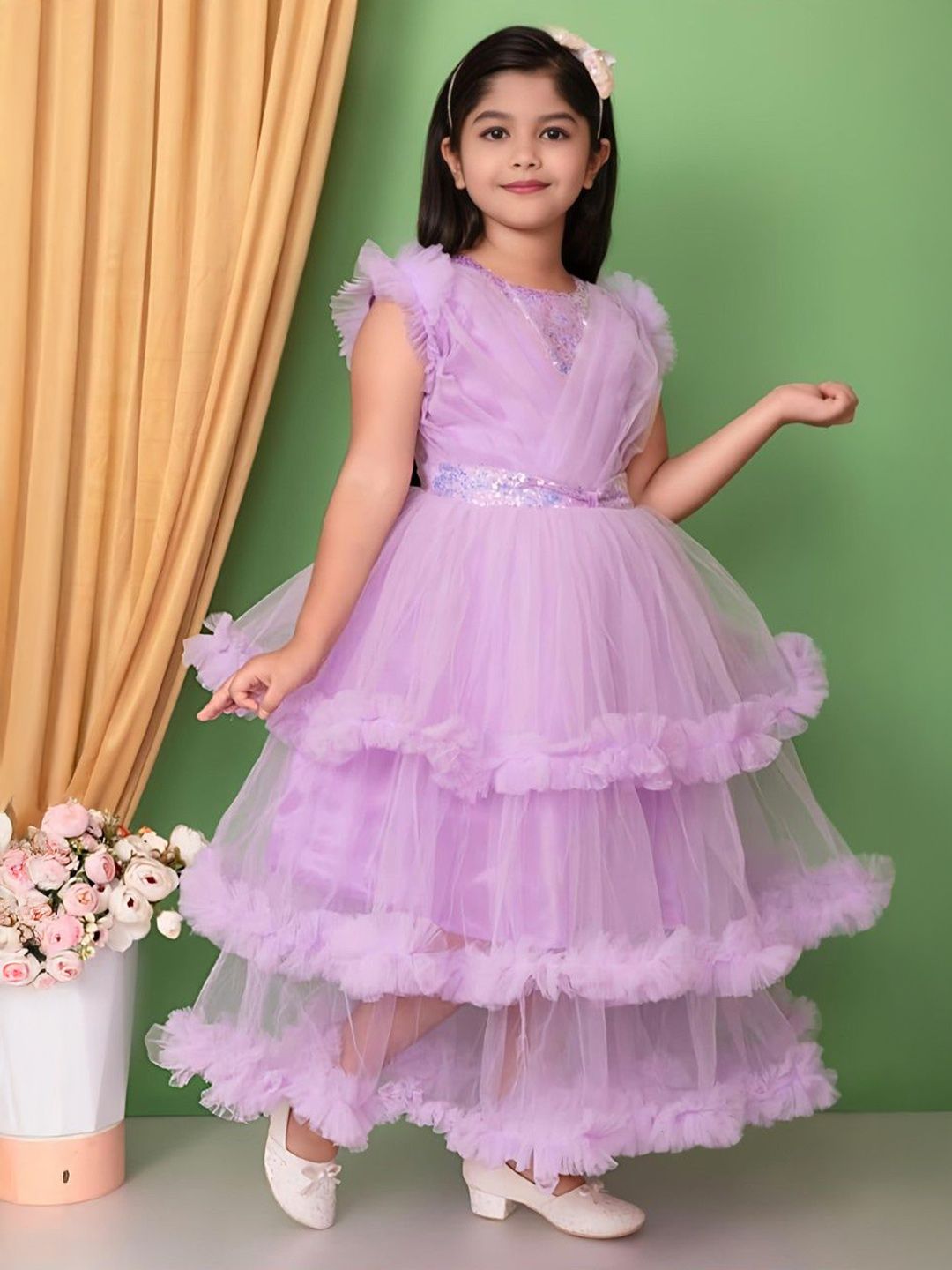 Jhilik Garments Girls Net Layered Fit & Flare Maxi Dress-picture-22