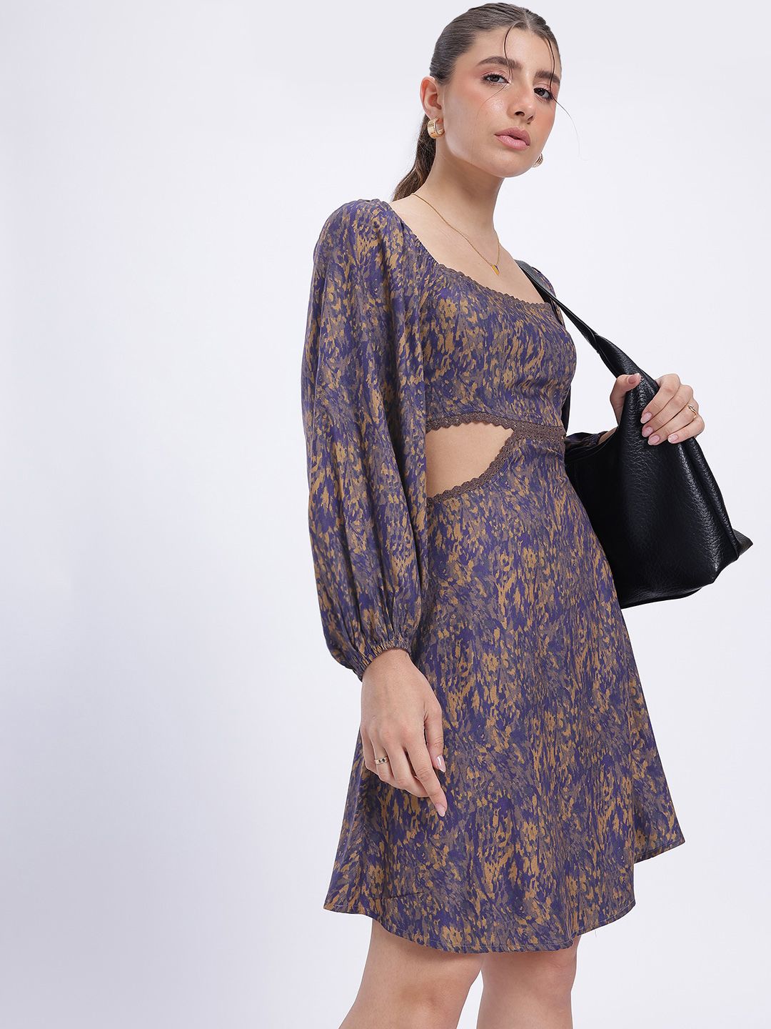 glitchez Lace Inserts & Cut Out Detail A-Line Dress