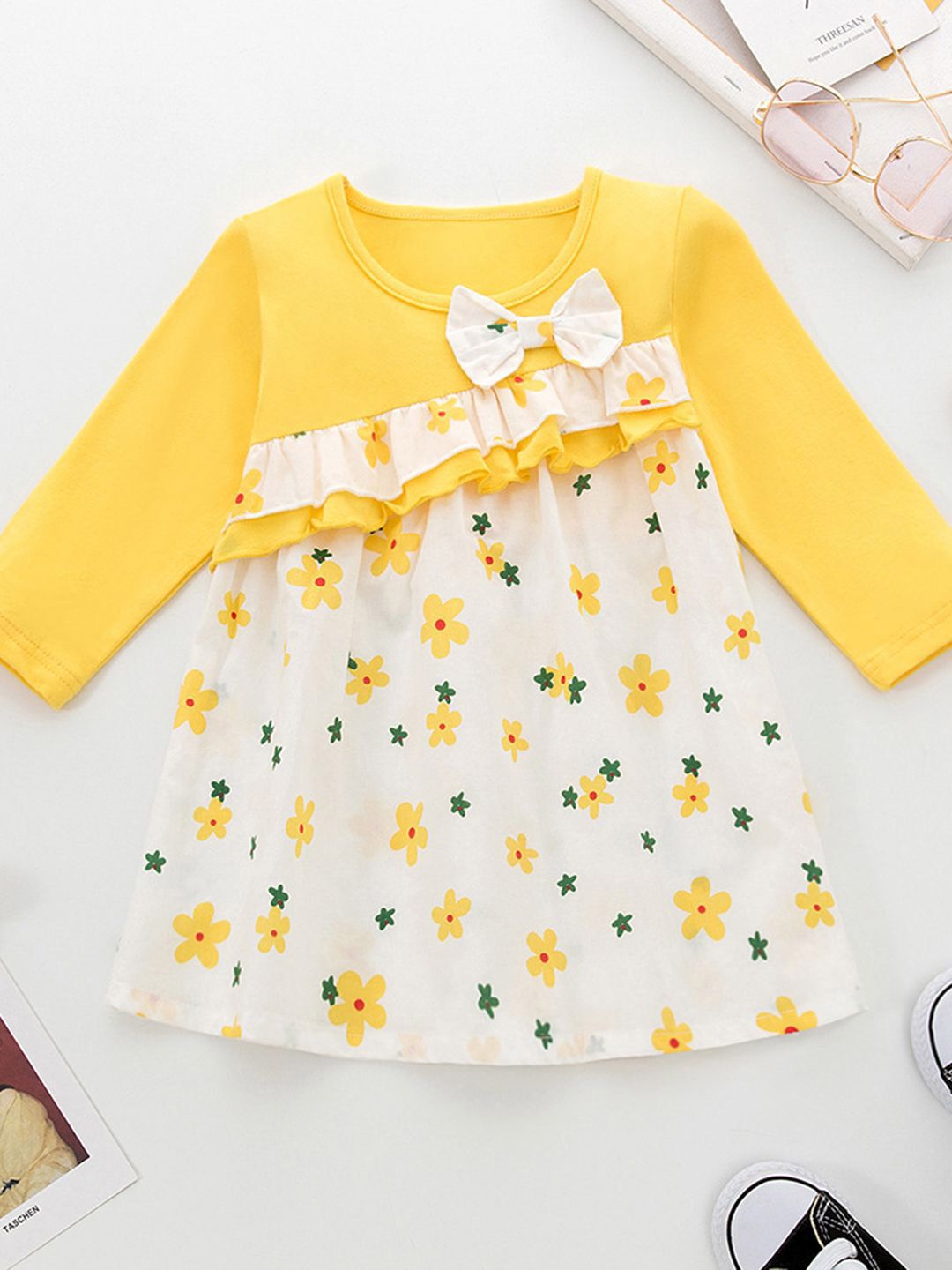 YK Kids Girls Floral Printed Round Neck Peplum Dress-picture-33