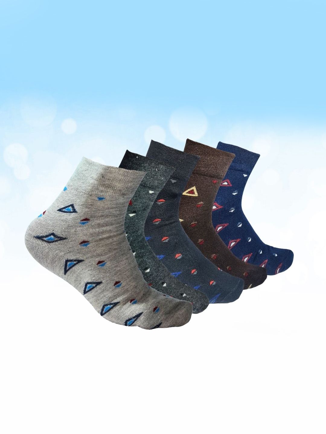 MJE 5-Pcs Patterned Cotton Ankle Length Socks-picture-28