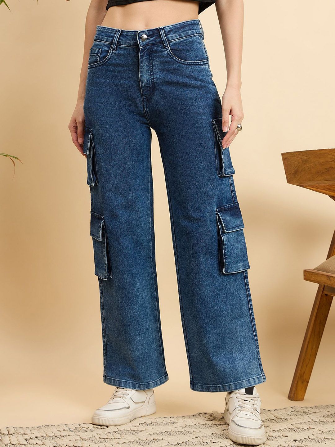 Mast & Harbour Women Wide Leg High-Rise Stretchable Jeans