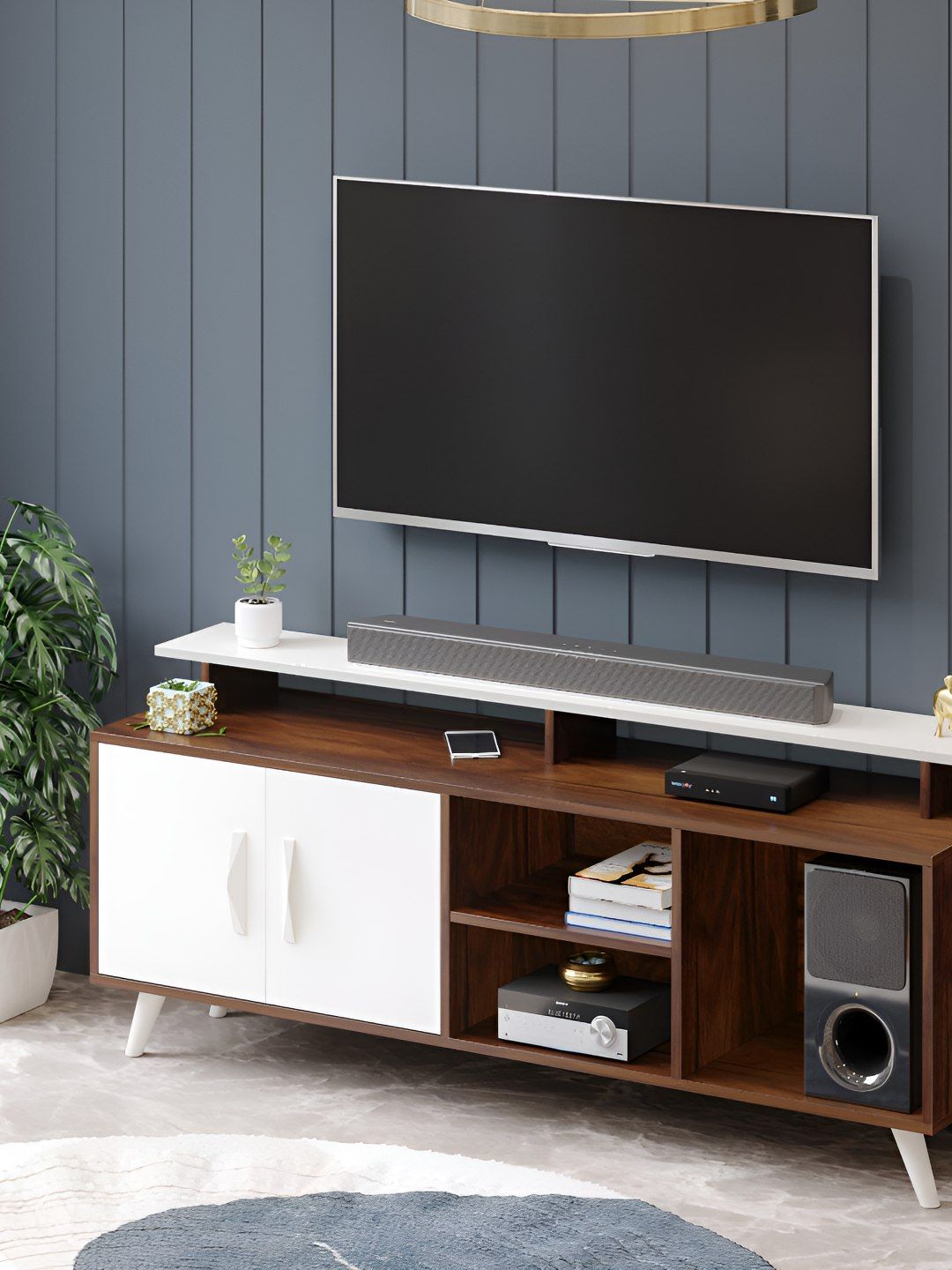 bluewud Brown Skiddo TV Entertainment Unit With Cabinet