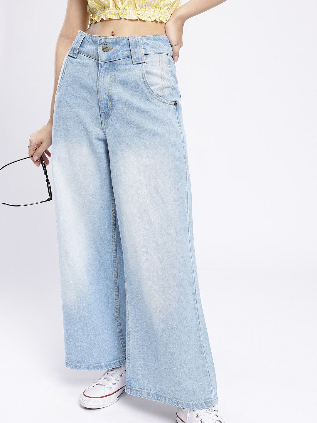 glitchez Women Heavy Fade Wide Leg Jeans