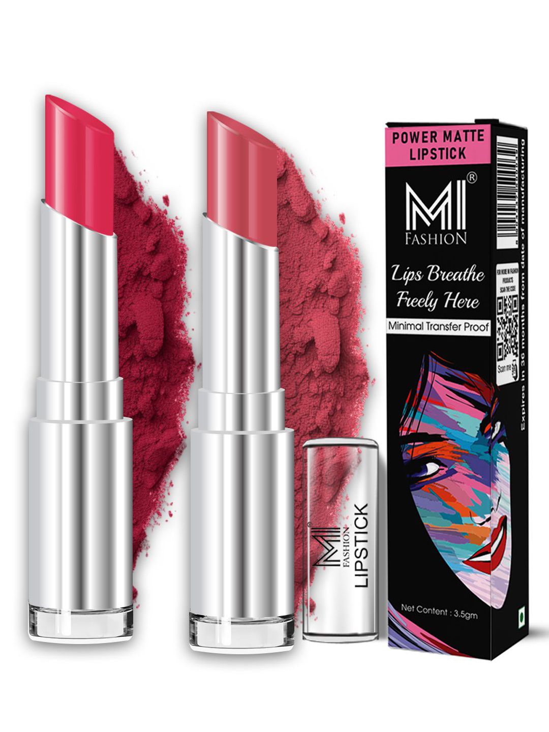 MI FASHION Set Of 2 Creamy Matte Bullet Lipstick - 3.5 g Each - Magenta Rush - Deep Rose-picture-22