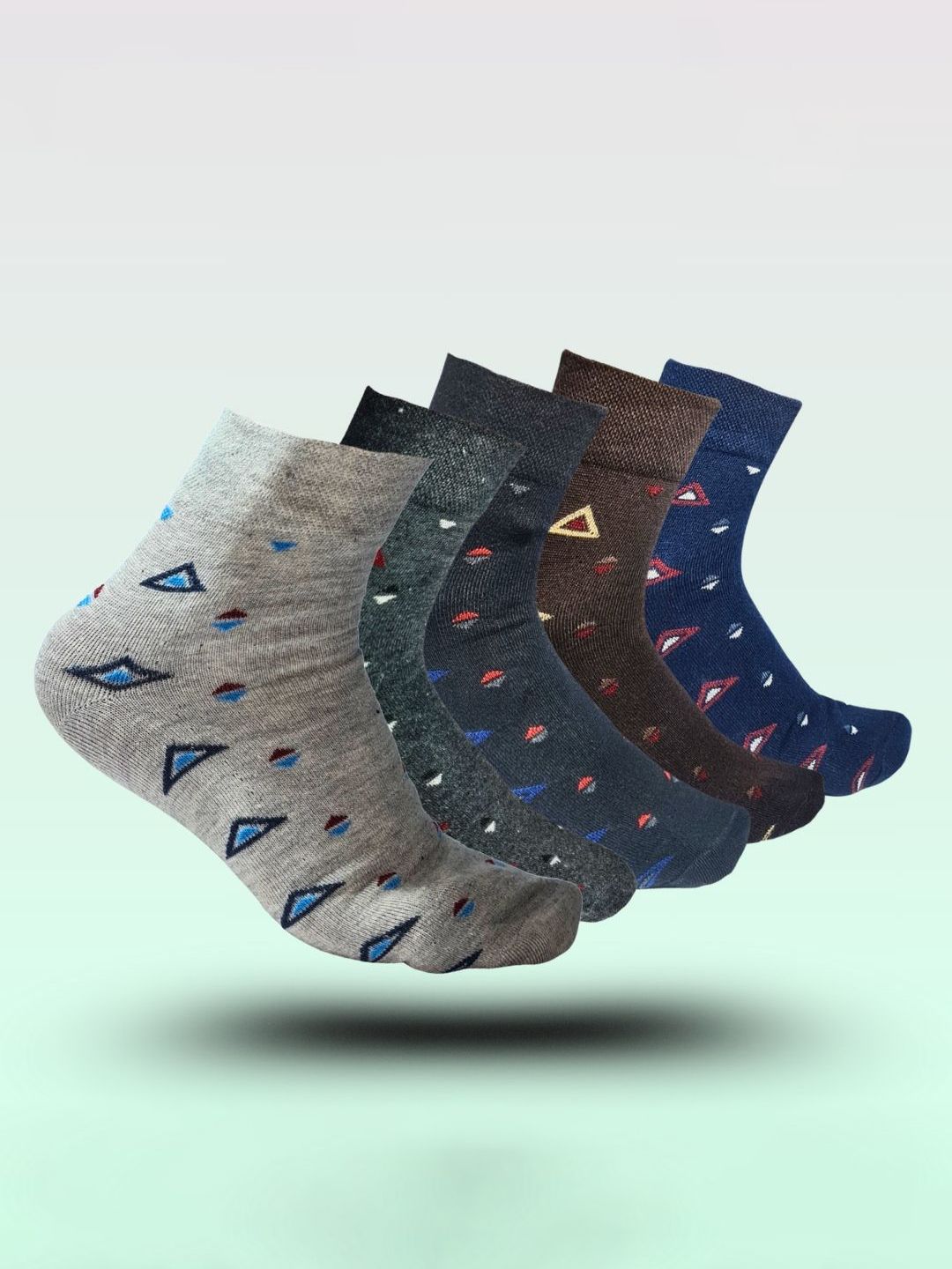 MJE 5-Pcs Patterned Cotton Ankle Length Socks-picture-17