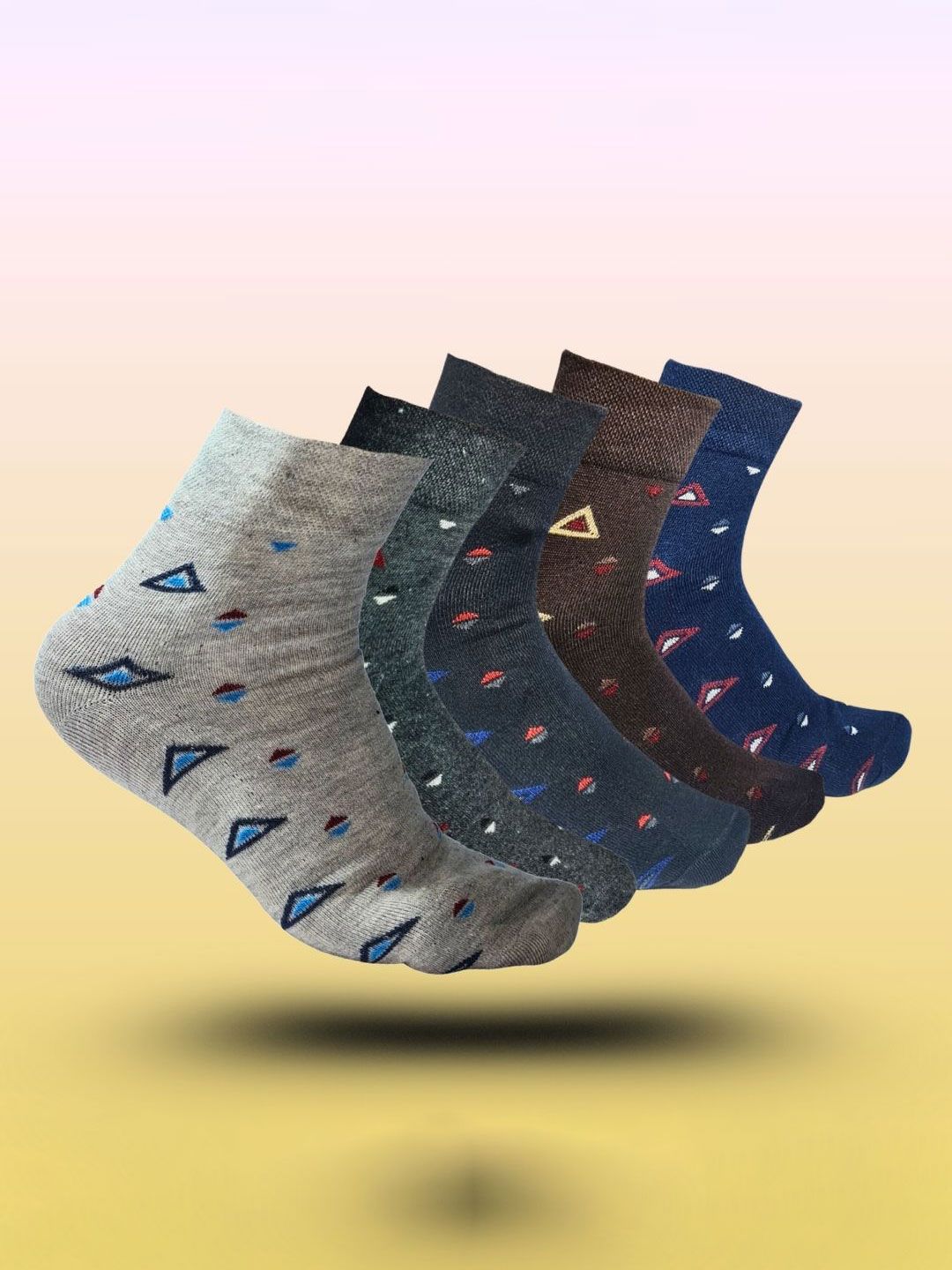 MJE 5-Pcs Patterned Cotton Ankle Length Socks-picture-31