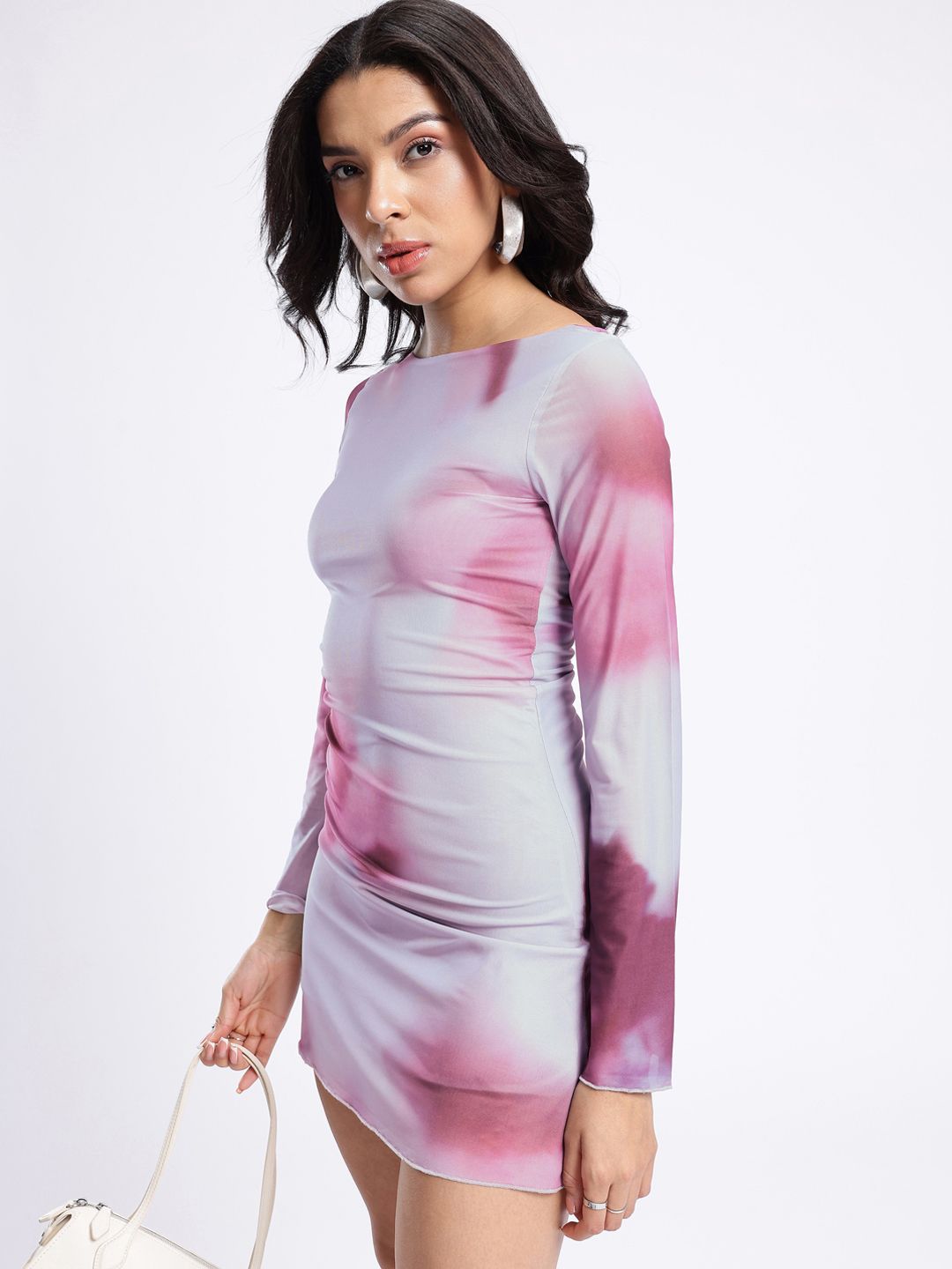 glitchez Gathered Abstract Printed Sheath Dress