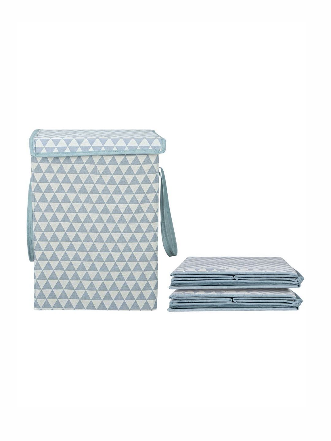 Aura 3Pcs White & Grey Printed Foldable Laundry Bags With Lid 75 L Each-image-36