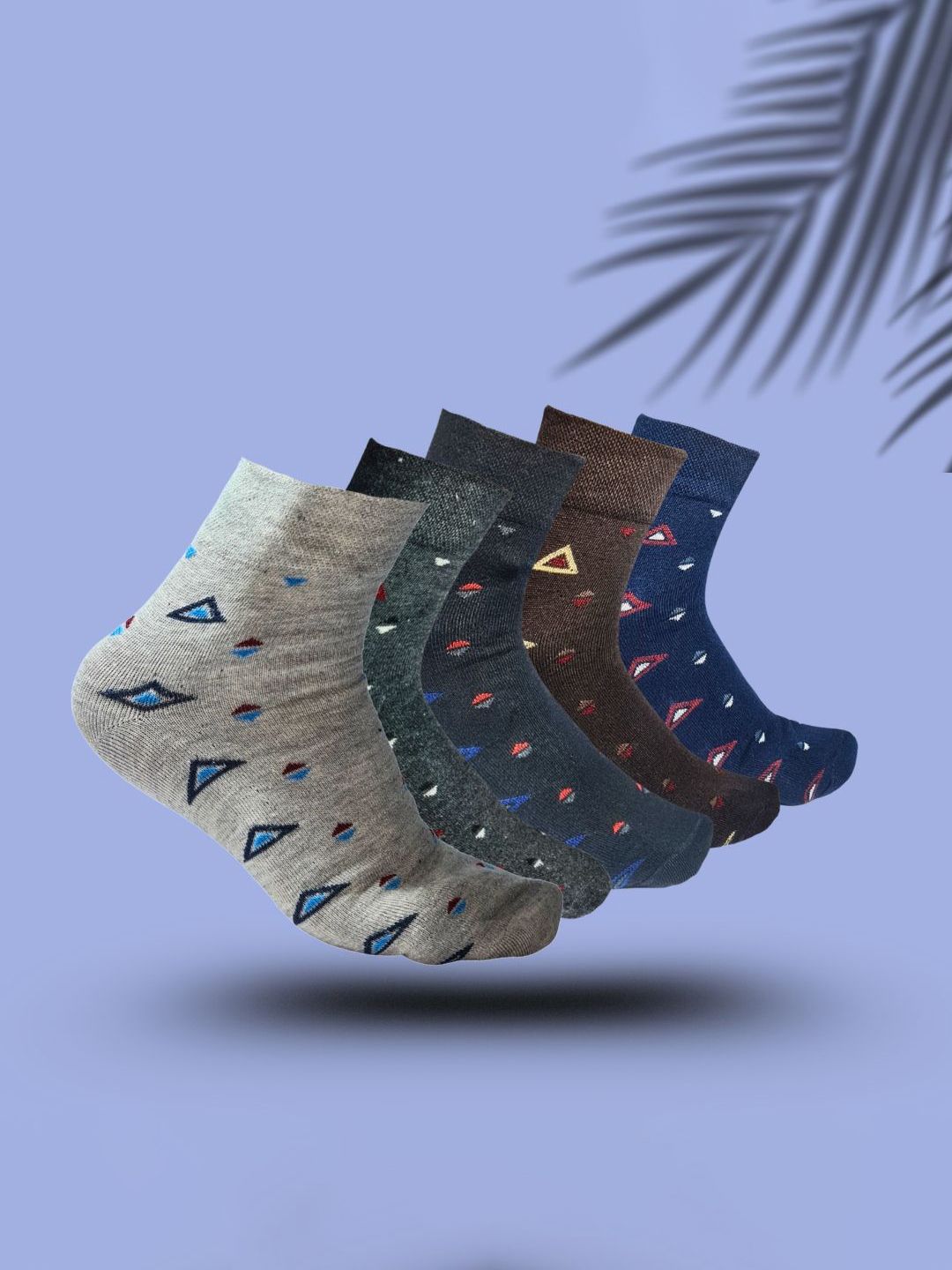 MJE 5-Pcs Patterned Cotton Ankle Length Socks-picture-41