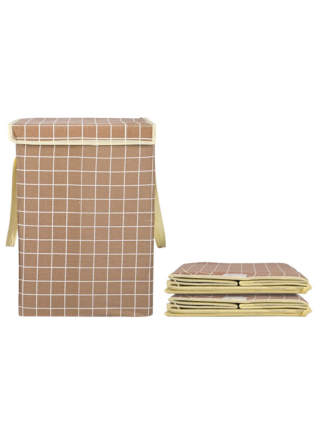 Kuber Industries 3-Pcs Brown Checked Foldable LaundryBag75L-picture-24