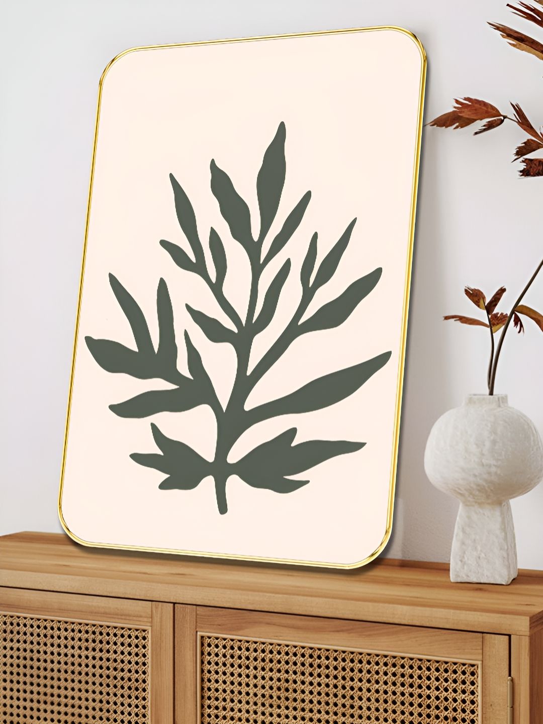 Myntra Elegant Homes Pink & Grey Leaf Printed Wall Art-picture-32