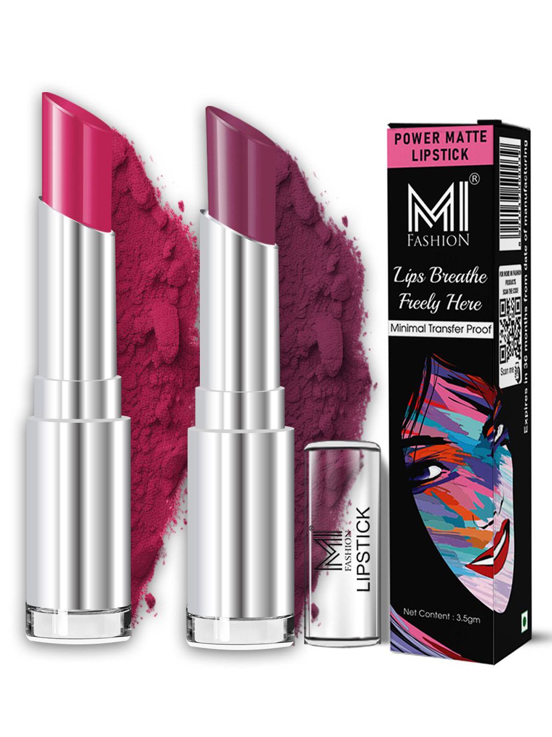 MI FASHION Set Of 2 Creamy Matte Bullet Lipstick - Rose Pink - Wine Burgundy-picture-37