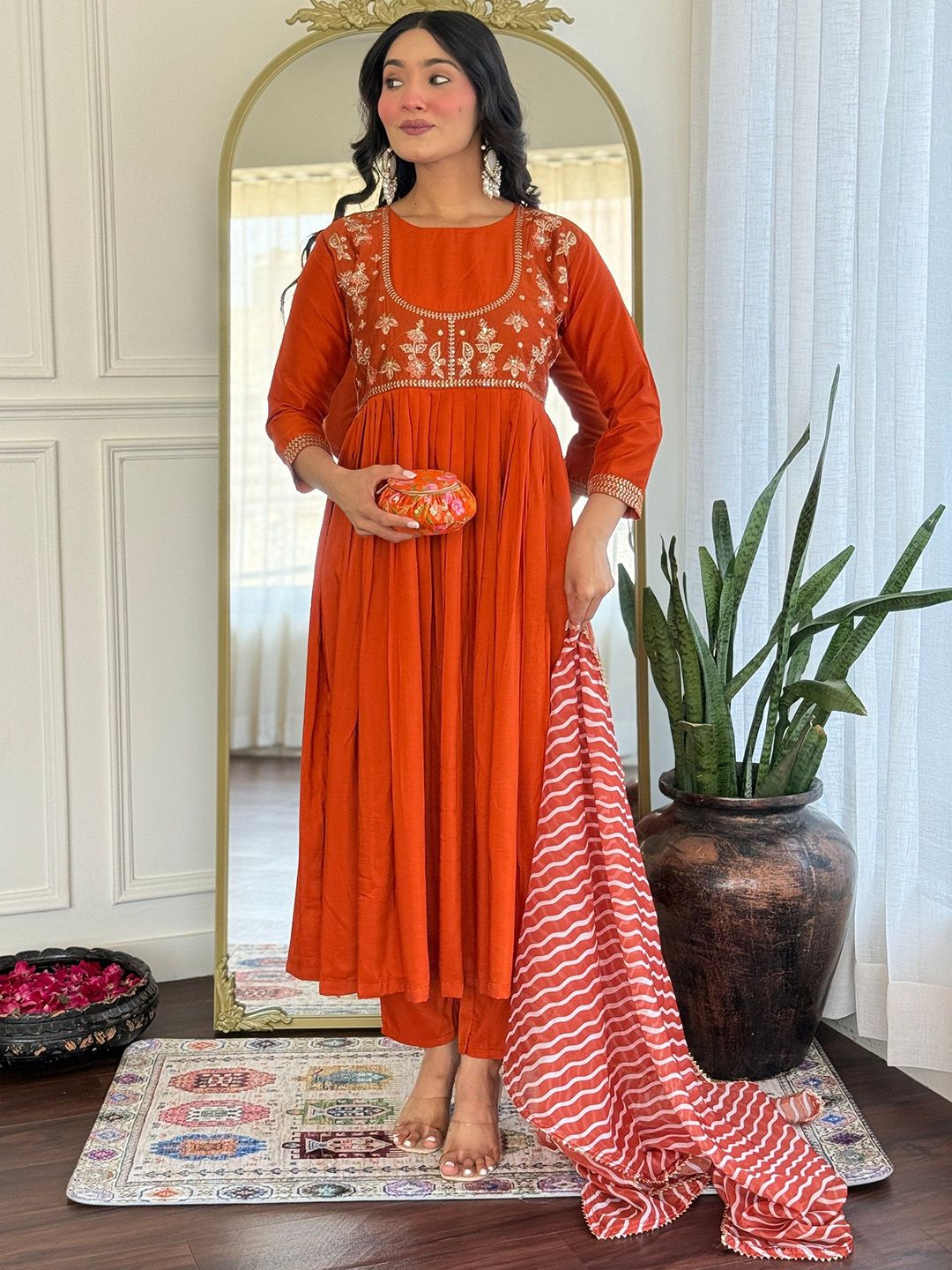 KOTRONS Women Ethnic Motifs Embroidered Kurta with Trousers & Dupatta