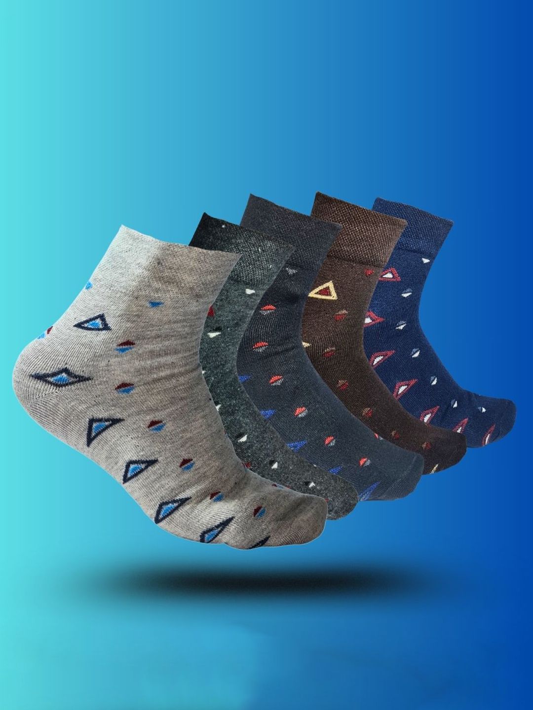 MJE 5-Pcs Patterned Cotton Ankle Length Socks-picture-35