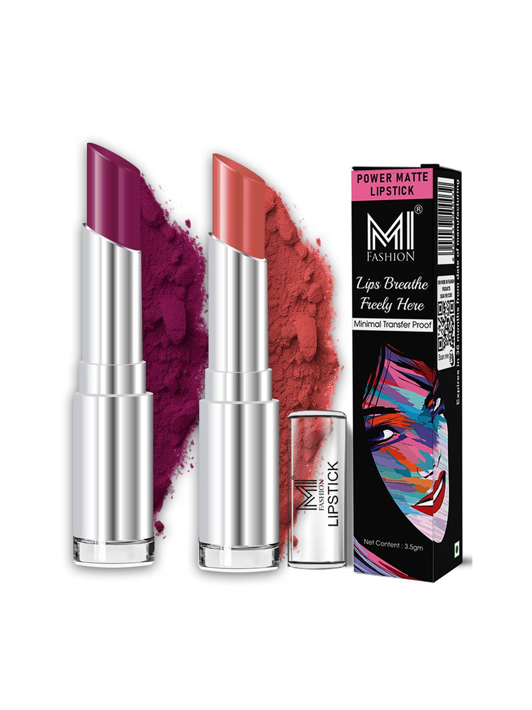 MI FASHION Set Of 2 Matte Long Lasting Lipstick - 3.5g Each- Palatinate Purple & Dark Rose-picture-38