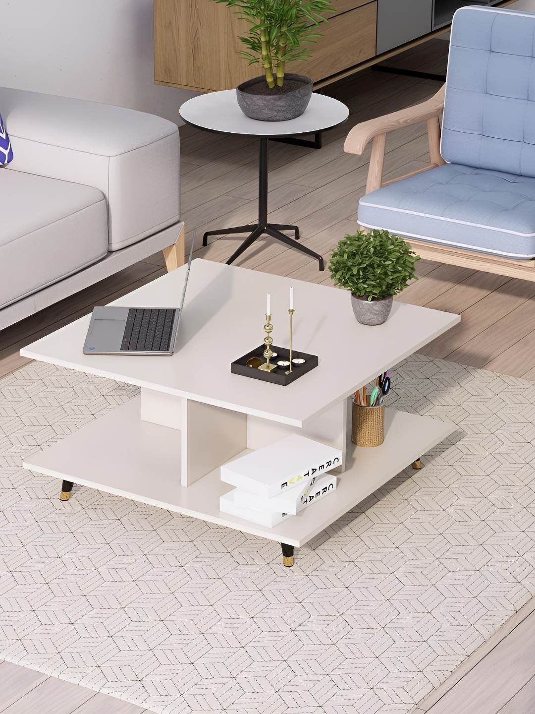 HEXA RED White Textured Wooden Square Coffee Table