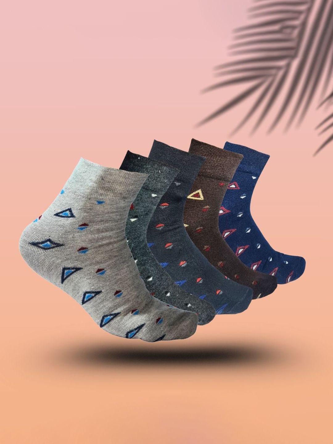 MJE 5-Pcs Patterned Cotton Ankle Length Socks-picture-38