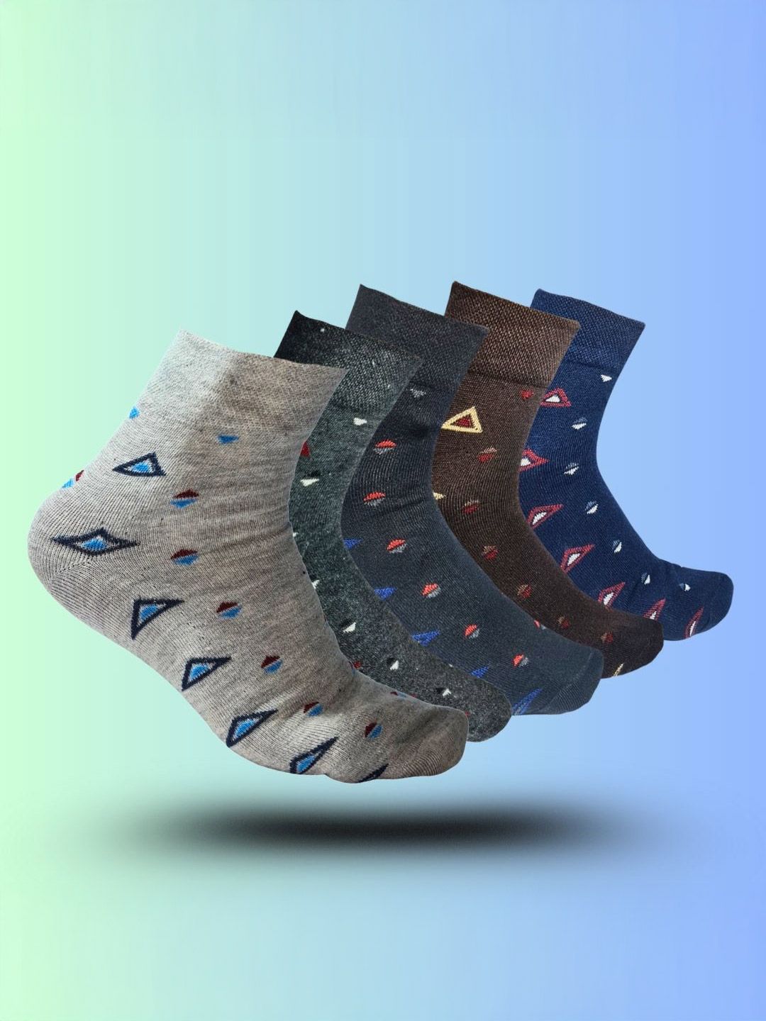 MJE 5-Pcs Patterned Cotton Ankle Length Socks-picture-27