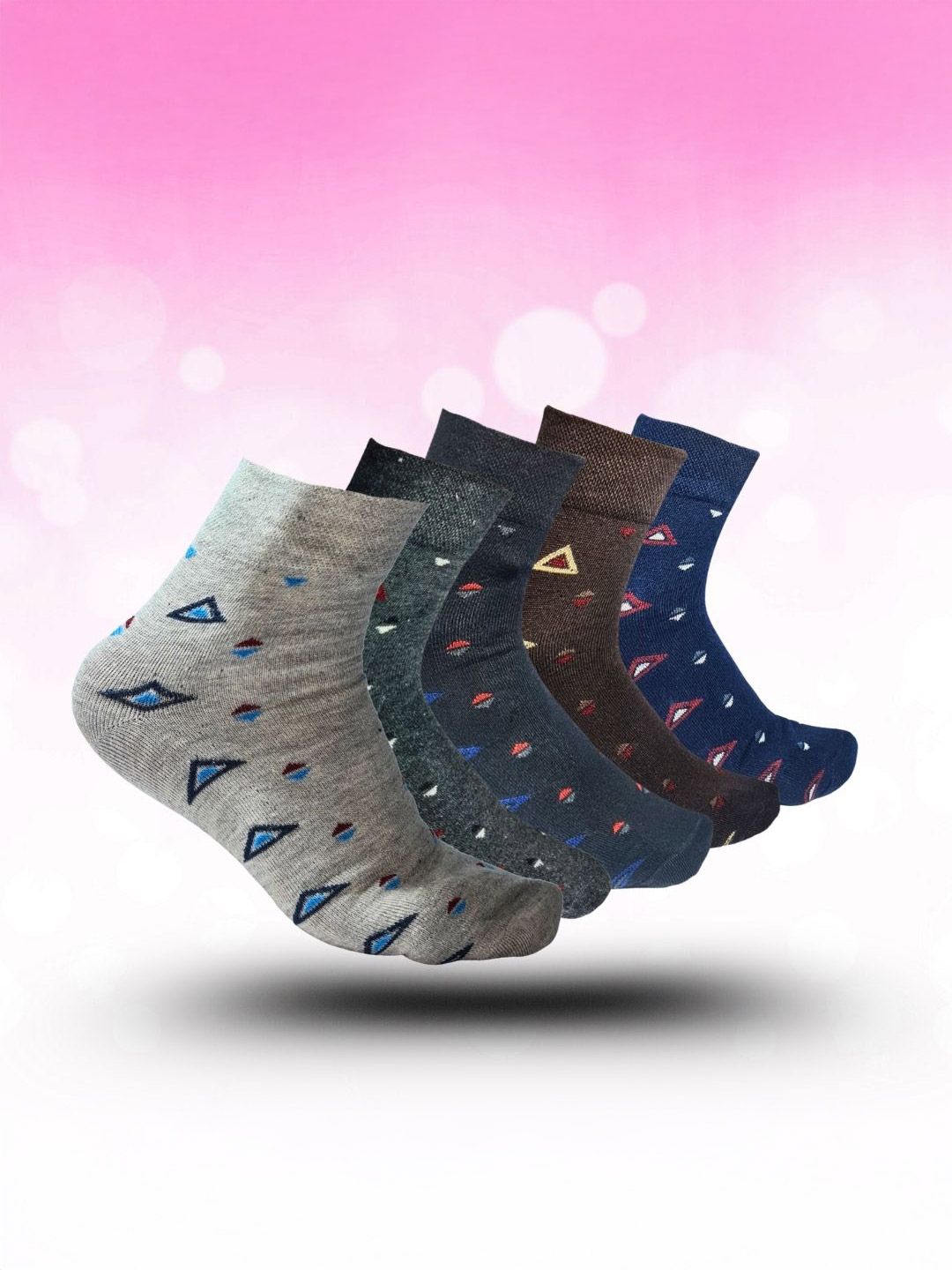 MJE 5-Pcs Patterned Cotton Ankle Length Socks-picture-37