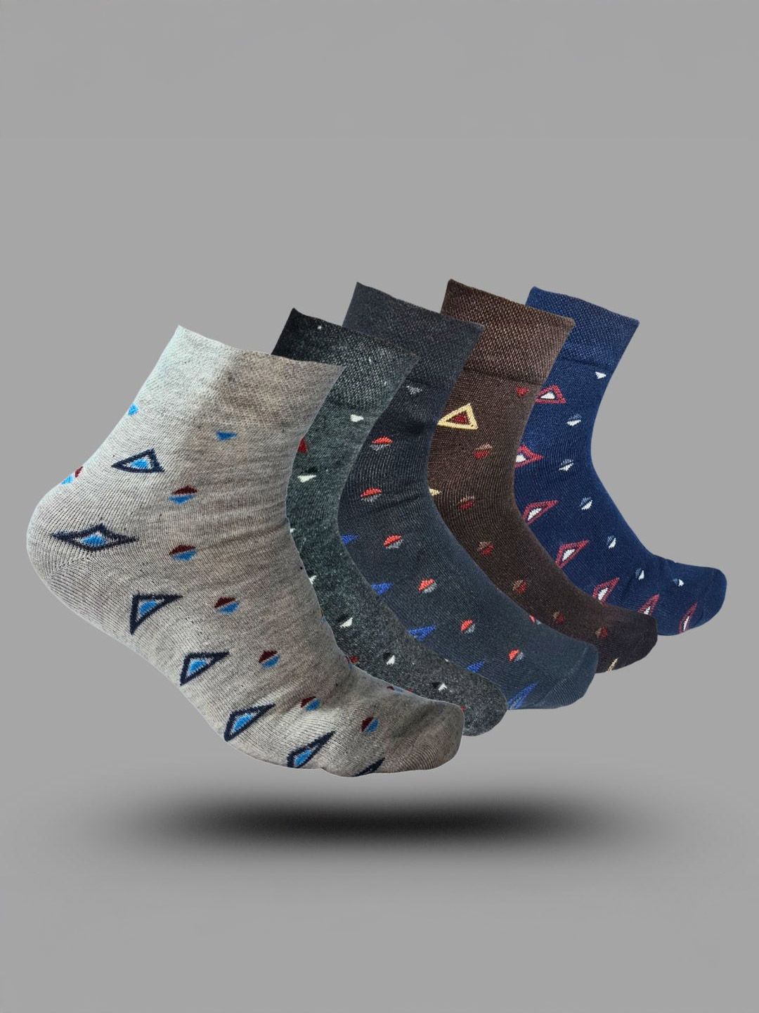 MJE 5-Pcs Patterned Cotton Ankle Length Socks-picture-10