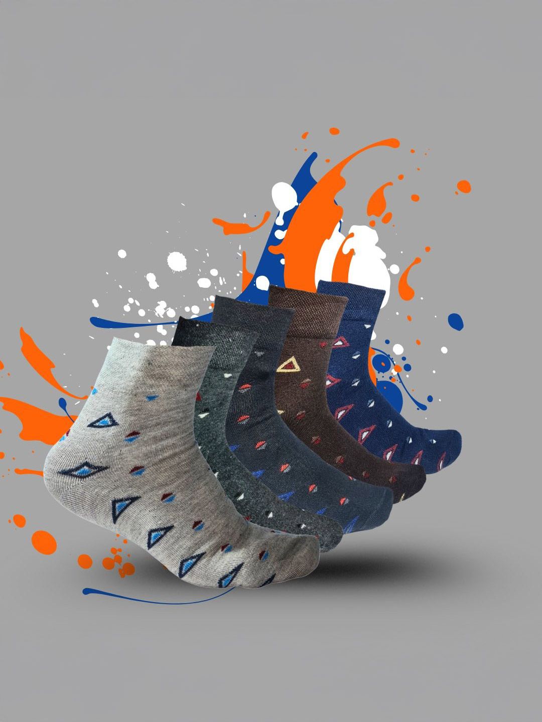 MJE 5-Pcs Patterned Cotton Ankle Length Socks-picture-39