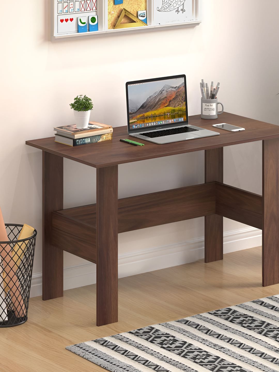 bluewud Efflino Brown Wooden Floor Standing Study Table