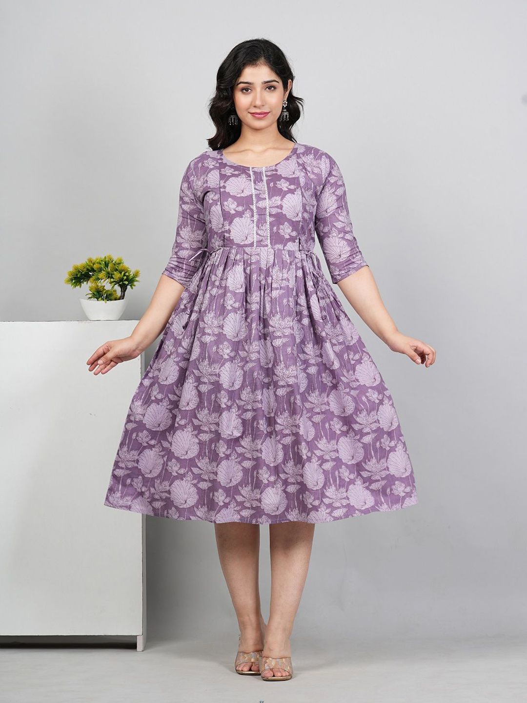 RIAANA Floral Printed Maternity Cotton Anarkali Kurta