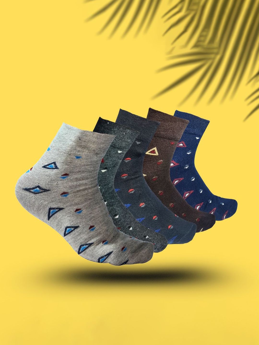 MJE 5-Pcs Patterned Cotton Ankle Length Socks-picture-19