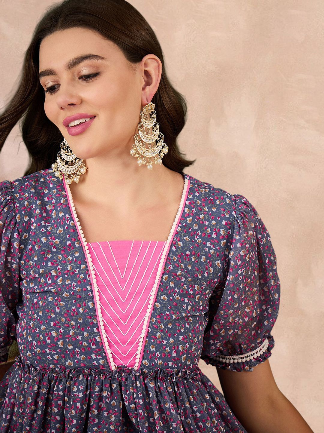 DressBerry Women Floral Print Bishop Sleeve Georgette Fit & Flare Midi Dress-picture-17