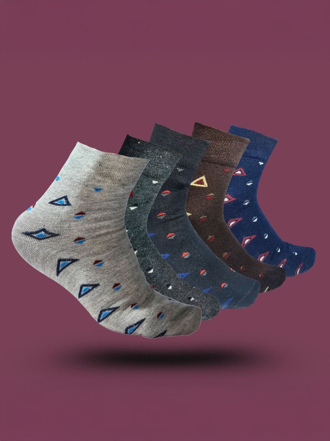 MJE 5-Pcs Patterned Cotton Ankle Length Socks-picture-17