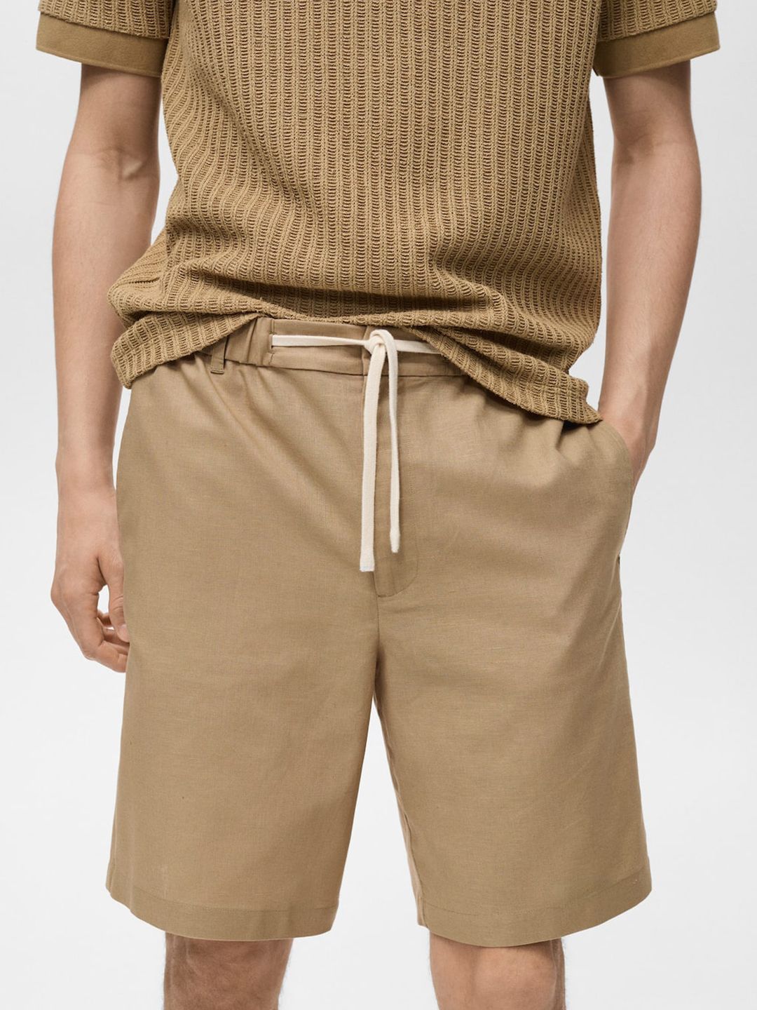 MANGO MAN Solid Bermuda Shorts With Drawstring