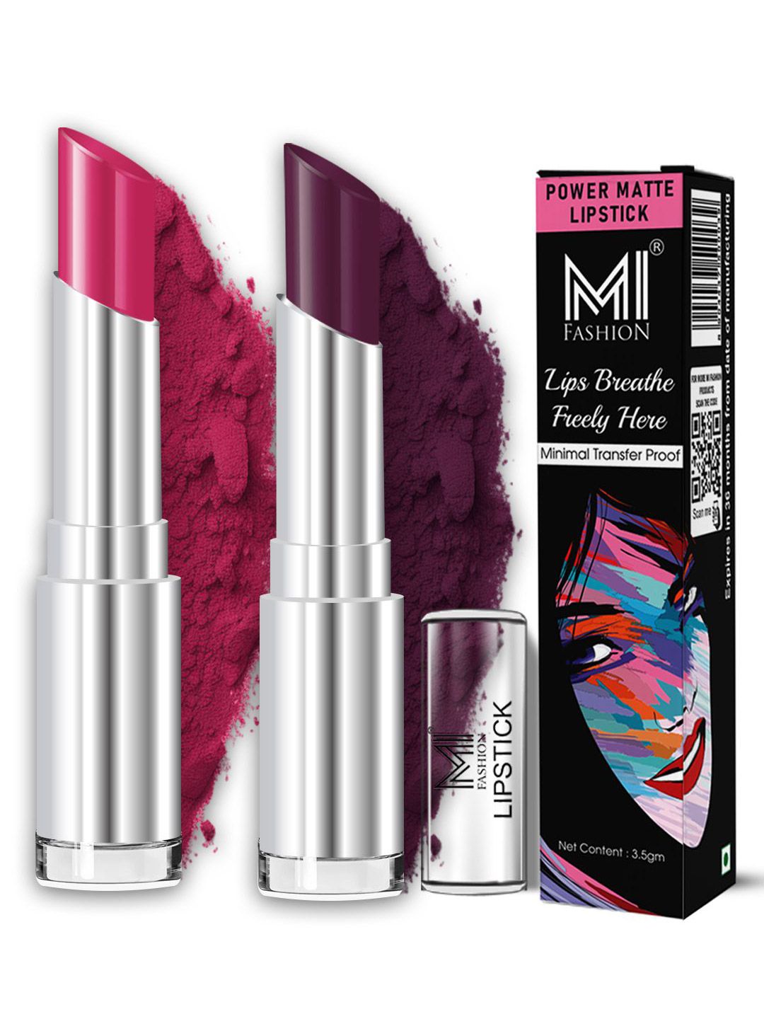 MI FASHION Set Of 2 Creamy Matte Long Lasting Lipstick - Rose Pink 14 - Wine - 26-picture-40