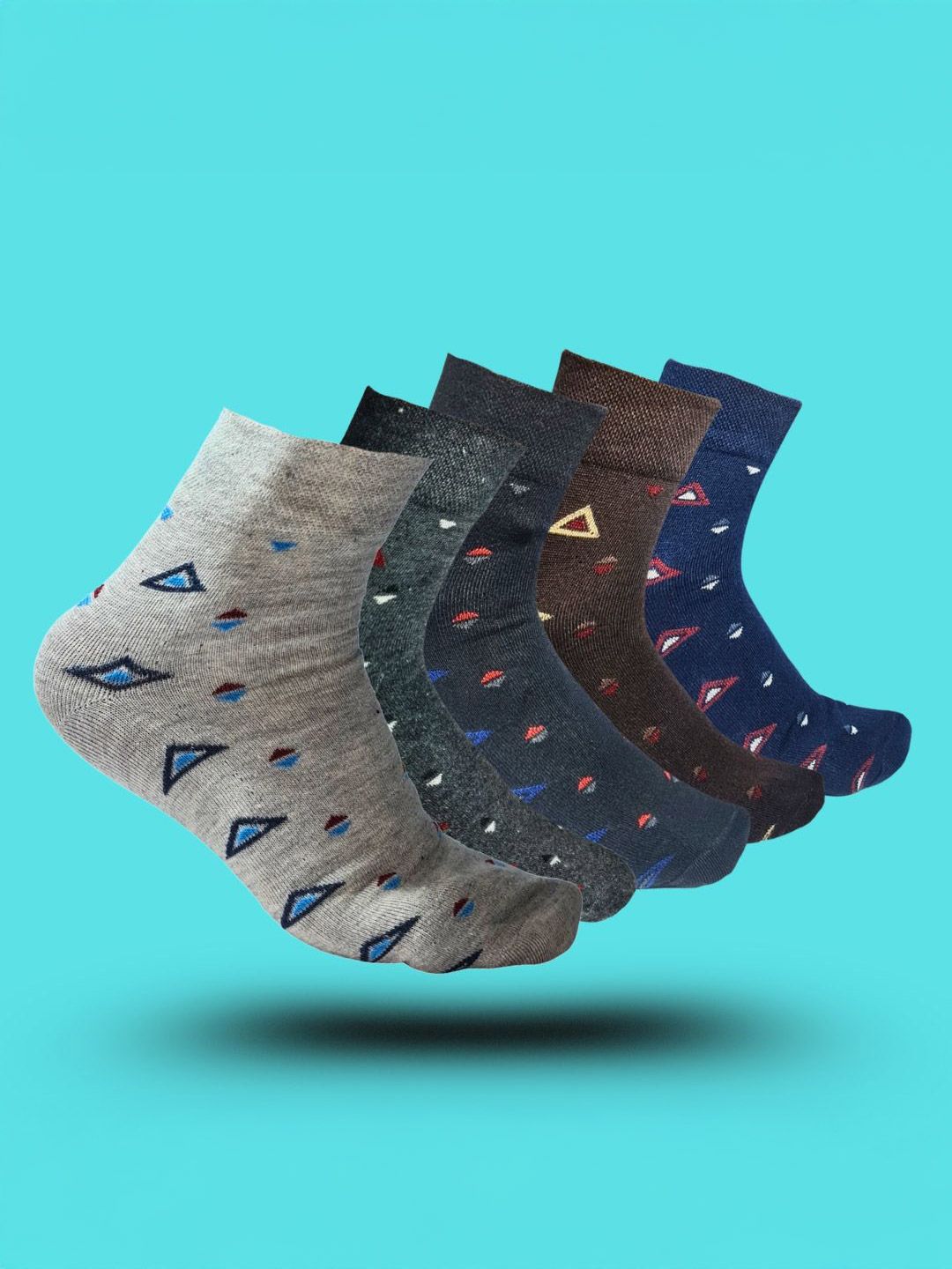 MJE 5-Pcs Patterned Cotton Ankle Length Socks-picture-24