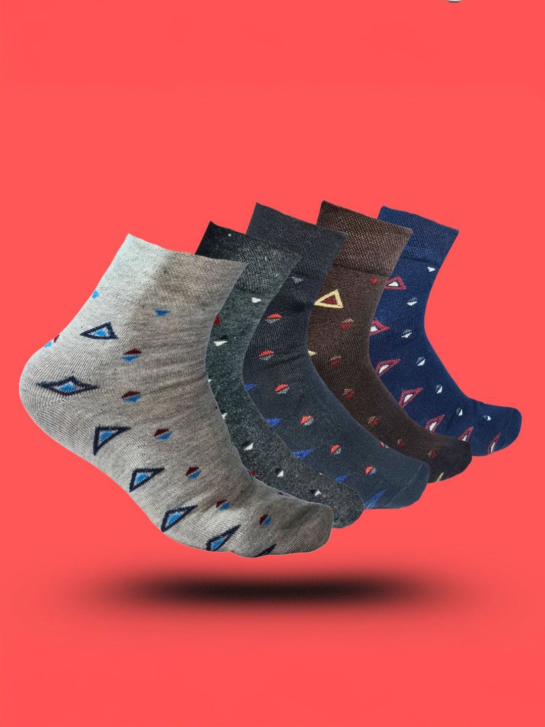 MJE 5-Pcs Patterned Cotton Ankle Length Socks-picture-19