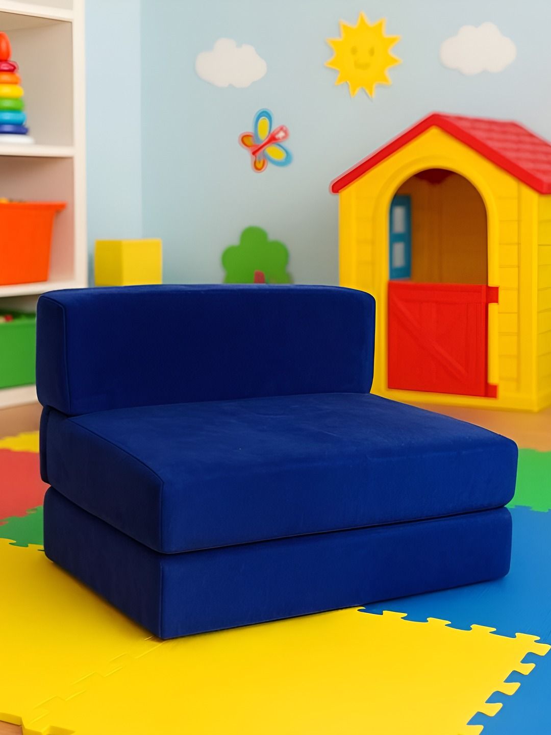 Pum Pum Navy Blue 2-in-1 Convertible Foldable Toddler Couch-image-28
