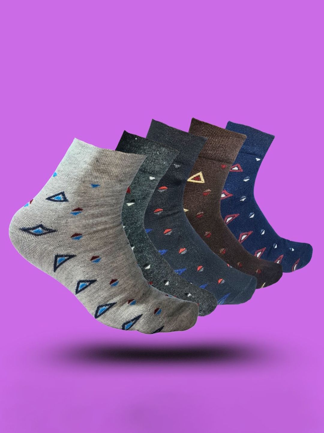 MJE 5-Pcs Patterned Cotton Ankle Length Socks-picture-29