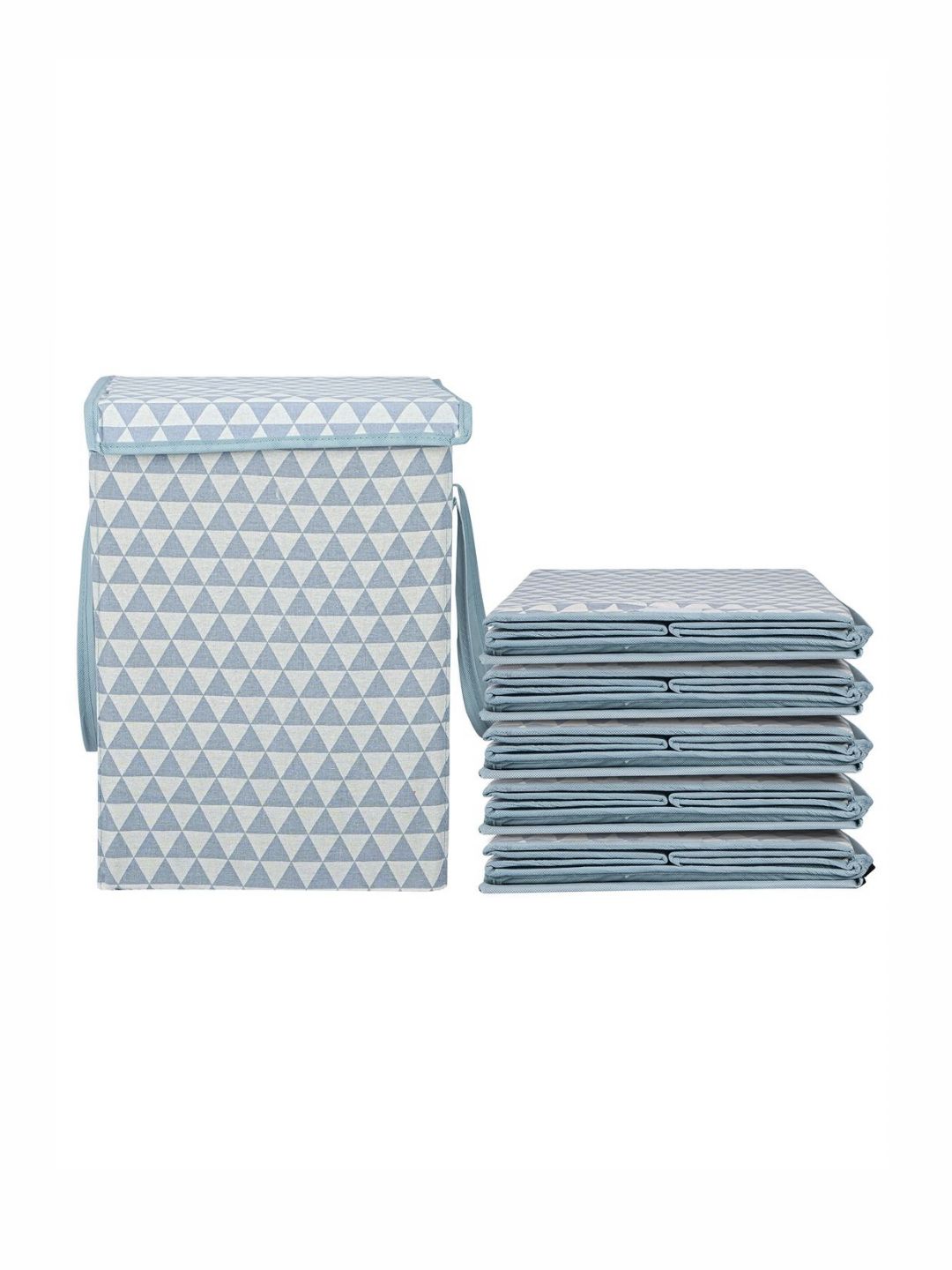Aura 6Pcs White & Grey Printed Foldable Laundry Bags With Lid 75 L Each-image-24