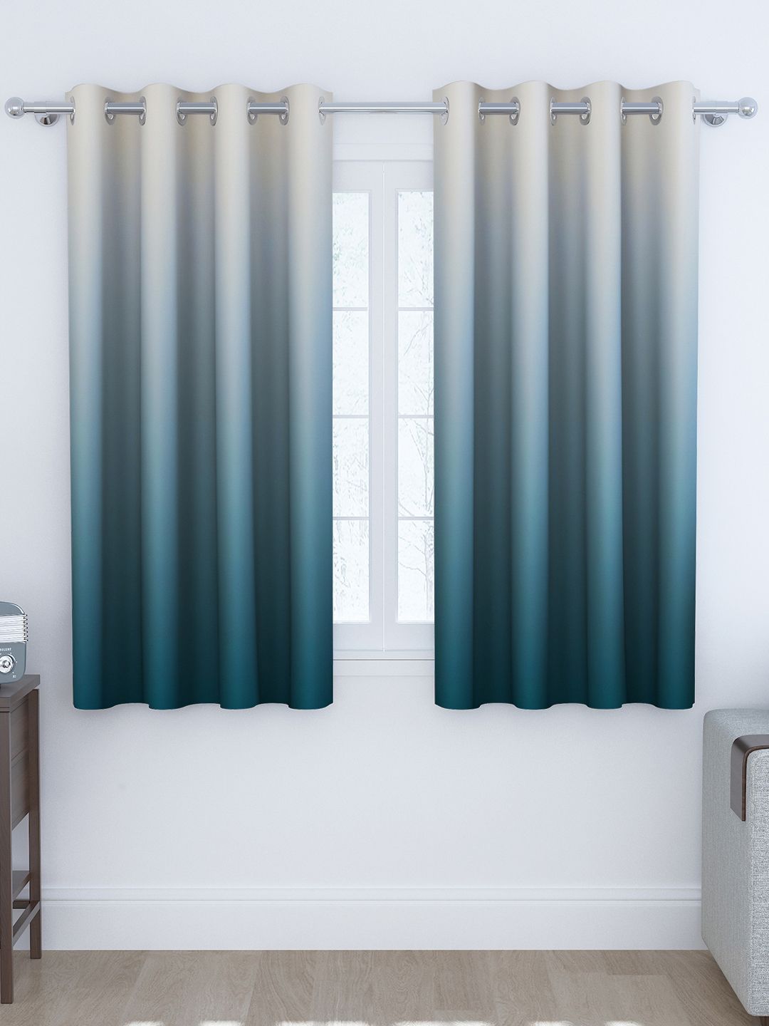Story@home Blue & Grey 2 Pieces Colourblocked Room Darkening Window Curtains-image-36