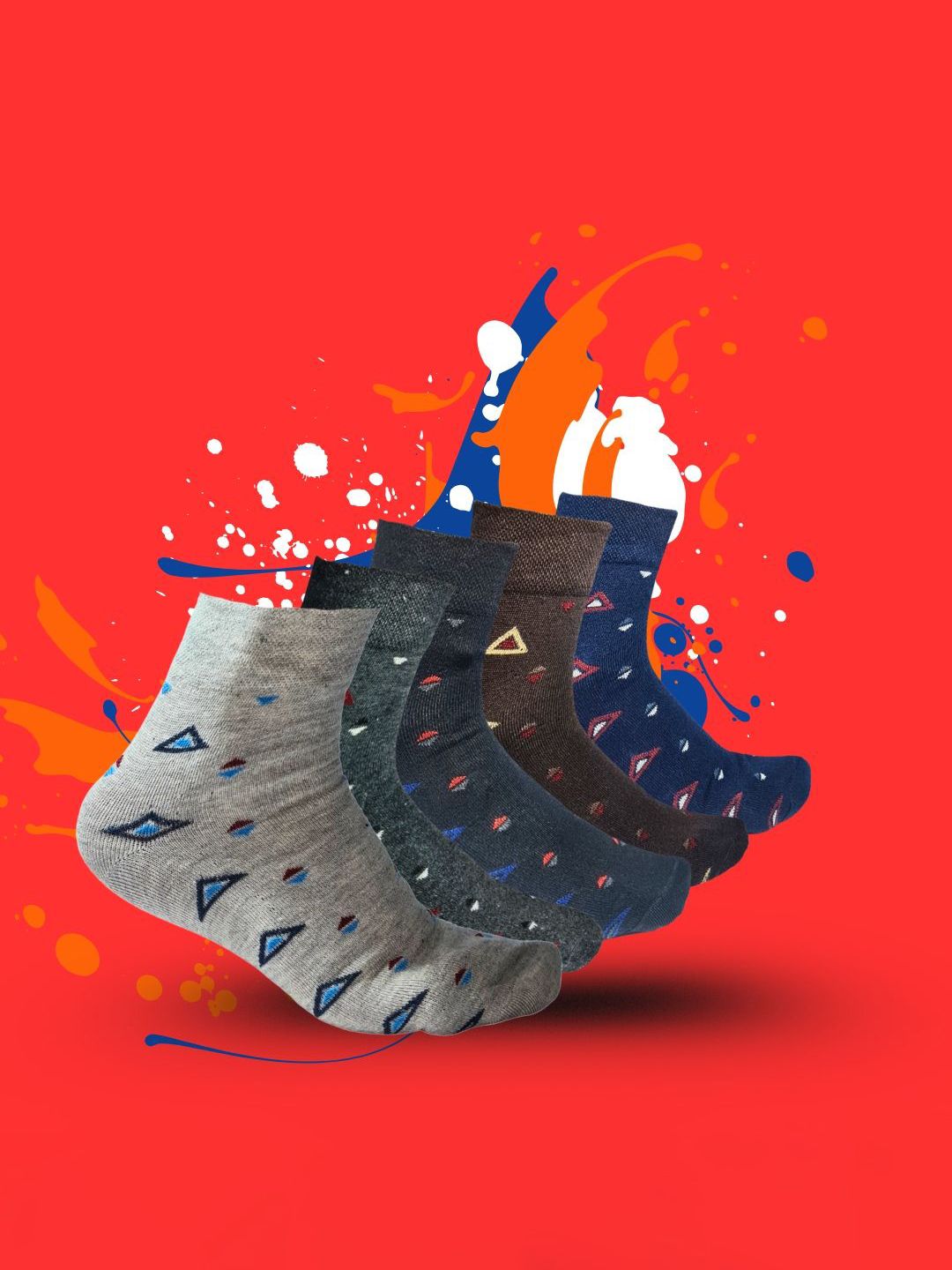 MJE 5-Pcs Patterned Cotton Ankle Length Socks-picture-12