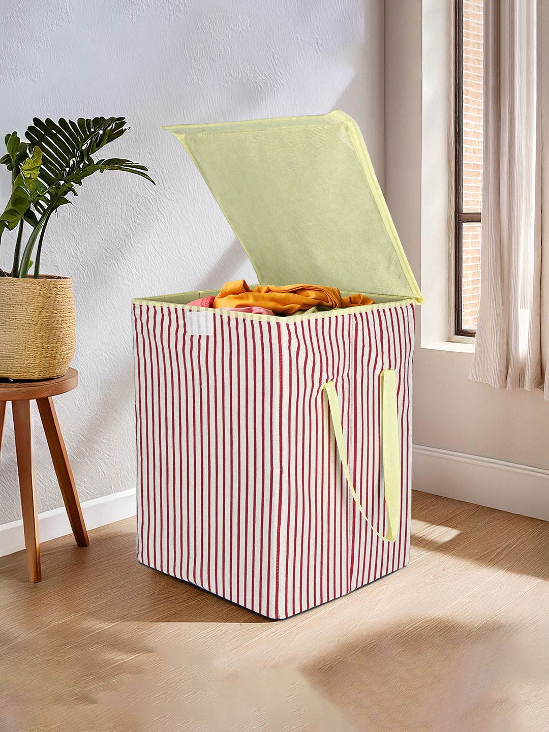Kuber Industries Maroon Striped Foldable Laundry Bag With Lid-image-41