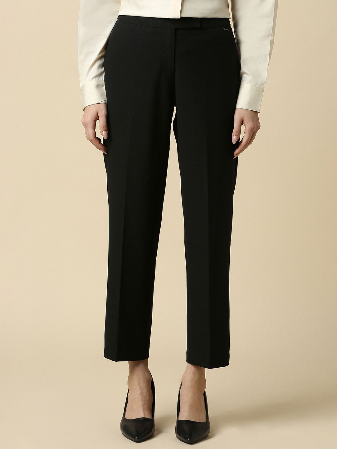 Allen Solly Woman Women Solid Regular Fit Mid-Rise Flat-Front Formal Trousers-picture-25